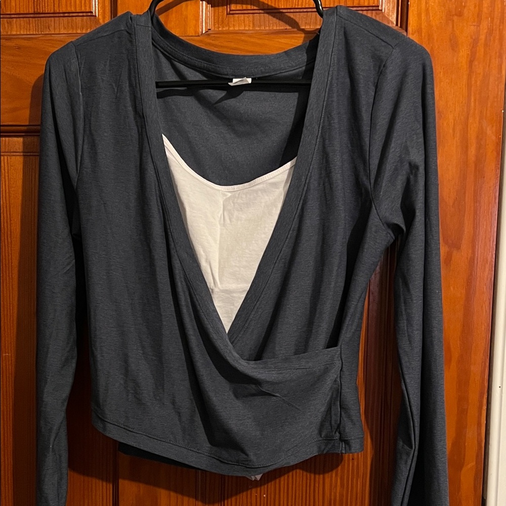 Chic Charcoal Wrap Blouse